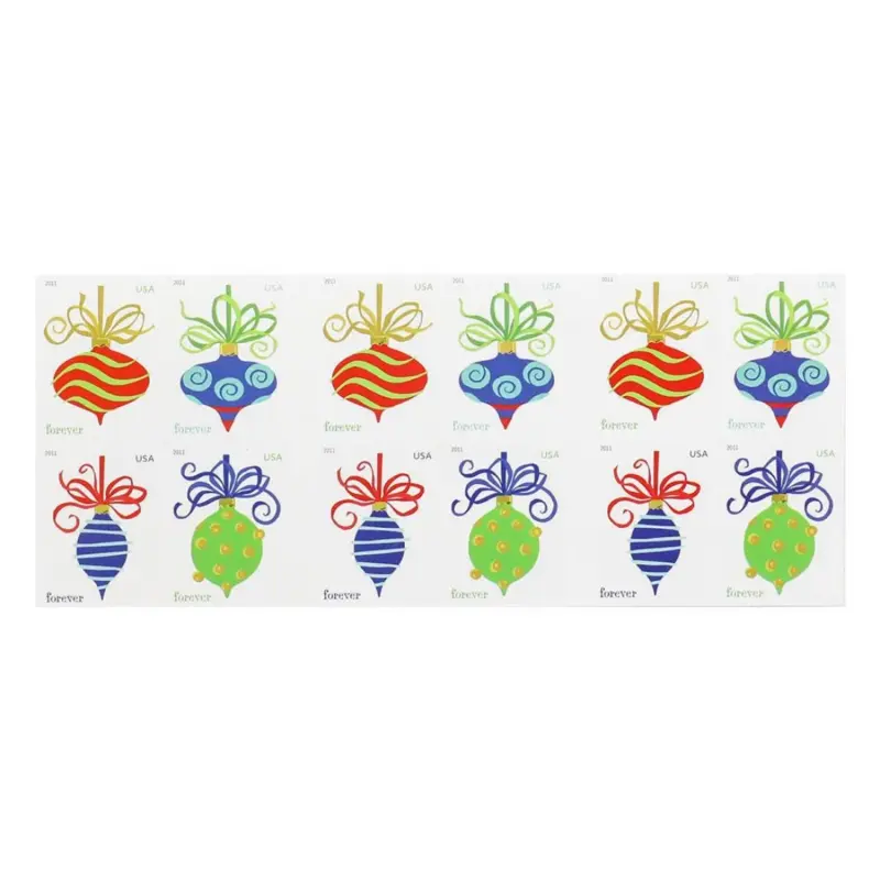 2011 First-Class Forever Stamp - Holiday Baubles: Green and Red Wavy Line Ornament (Ashton Potter)